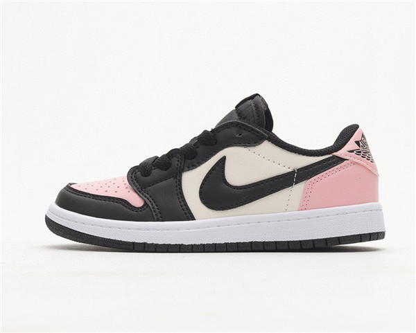 Youth Running Weapon Air Jordan 1 White/Pink/Black Low Top Shoes 0049